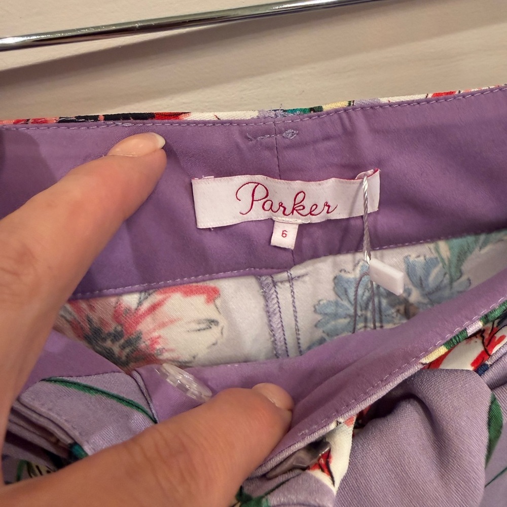 Parker Lavender Floral Tie-Waist Shorts with Blue & Red Blossoms - Picture 4 of 5
